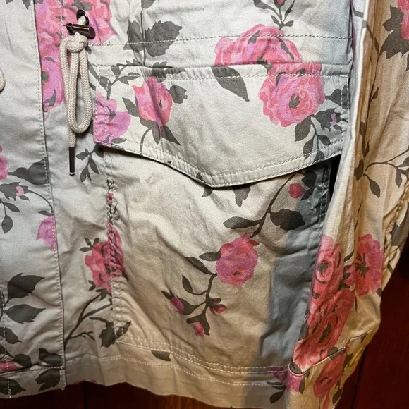 Lane Bryant Army Green Coat – Rose Pattern, Zip & Button Front - Picture 4 of 7